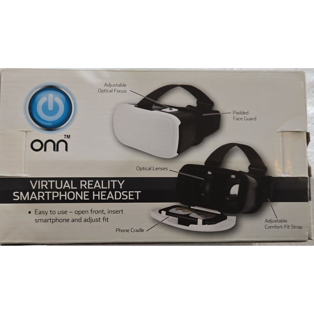 ONN Virtual Reality Smartphone VR Headset Black/White Adjustable Focus 6"